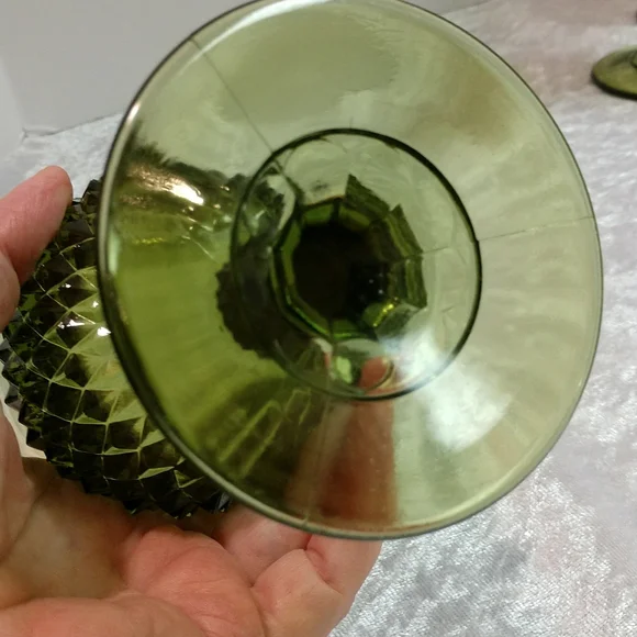 Vintage Glass Diamond Point Green Water Goblet, Mid Century Glass - Picture 9 of 9
